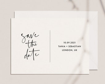 Modern Save The Date Printed Card, Simple Save The Date, Calligraphy Save The Date Wedding Announcement, Personalised Save The Date Postcard