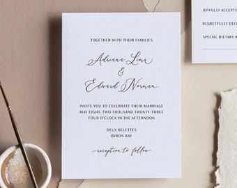 Elegant calligraphy wedding invitation, Stylish Minimal Wedding Announcement, Personalized wedding stationery, Simple wedding invitation