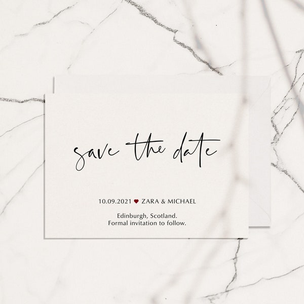 Modern Save The Date Printed Card, Simple Save The Date, Calligraphy Save The Date Wedding Announcement, Personalised Save The Date Postcard