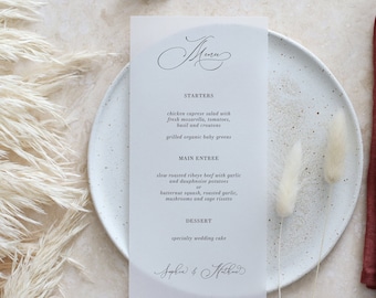 Tropical Leaf Wedding Menu Name Setting Dinner Menu Vellum Birthday Dinner Menu Vellum Name Card and Menu Vellum Wedding Menu