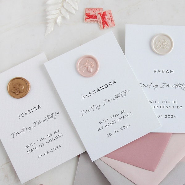 Bridesmaid proposal card with wax seal / will you be my bridesmaid card / maid of honor cards / wedding proposal cards set / wax seal cards