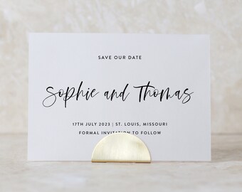 Vellum Modern Save The Date Printed Card, Minimal Save The Date, Calligraphy Wedding Announcement, White Ink Translucent vellum invitations