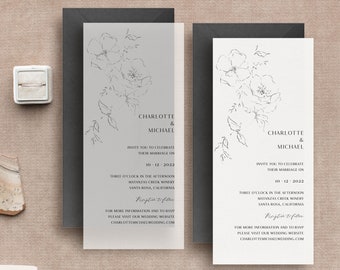 Modern translucent vellum wedding invitation, Minimal Floral Wedding Announcement, Personalized wedding invite, Simple wedding invitation