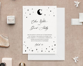 Celestial wedding invitation, Moon Stars Wedding Announcement, Personalised wedding invite, Simple wedding invitation, Modern wedding invite