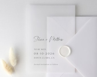 Vellum Modern Save The Date Printed Card, Simple Save The Date, Calligraphy Save The Date Wedding Announcement, Personalised Save The Date