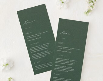 Dark green Wedding menu, Printed Wedding Menu, Modern White ink reception menu cards - Menus for Weddings or other Events