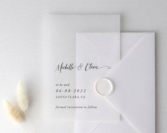 Vellum Modern Save The Date Printed Card, Simple Save The Date, Calligraphy Save The Date Wedding Announcement, Personalised Save The Date