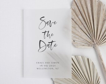 Vellum Modern Save The Date Printed Card, Simple Save The Date, Calligraphy Save The Date Wedding Announcement, Personalised Save The Date