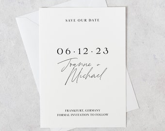 Modern Save The Date Printed Card, Simple Save The Date, Calligraphy Save The Date Wedding Announcement, Personalised Save The Date Postcard