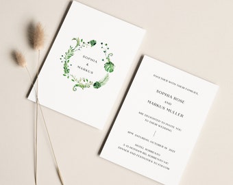 Modern botanical wedding invitation, Stylish Minimal Wedding Announcement, Personalized wedding invite, Simple greenery wedding invitation