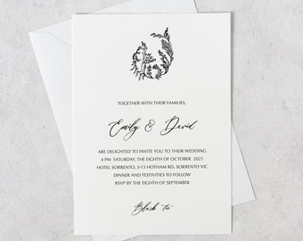 Elegant wedding invitation, Calligraphy Wedding Announcement, Personalised wedding invite, Simple wedding invitation, Wedding postcard