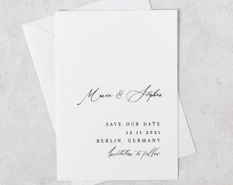 Modern Save The Date Printed Card, Simple Save The Date, Calligraphy Save The Date Wedding Announcement, Personalised Save The Date Postcard