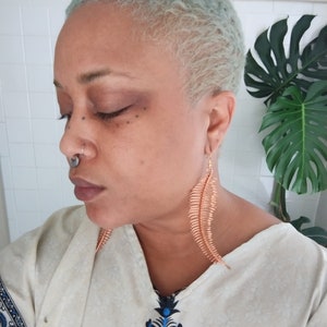 Enameled Copper Wire Feather Earrings: Handmade Shoulder Sweepers