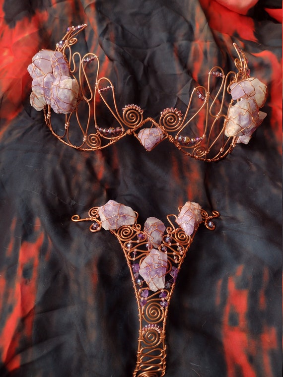 Amethyst Goddess Bra and Thong Set copper Wire Bra and Thong With Healing  Crystals 