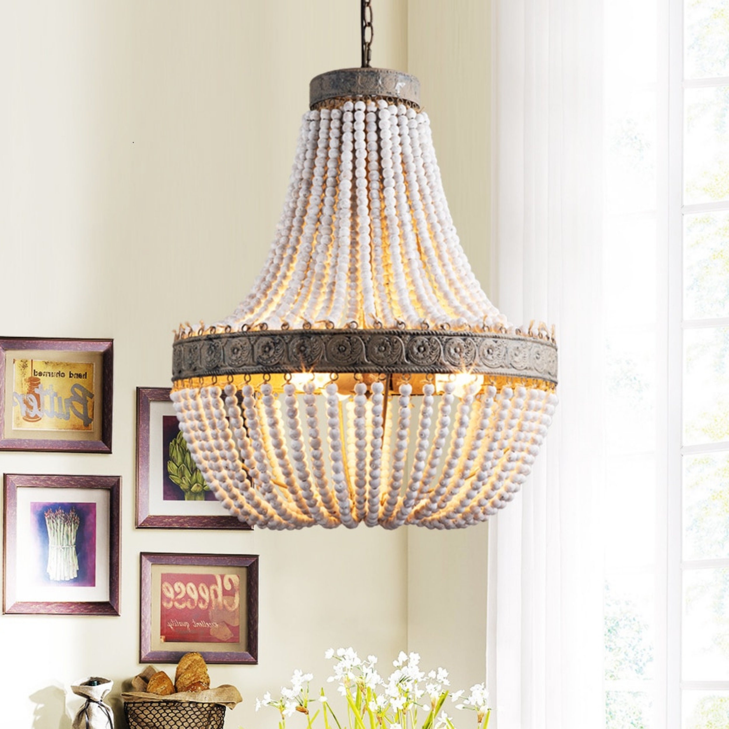 Wood Beaded Pendant LightBoho Beaded Chandelier LightRustic Etsy