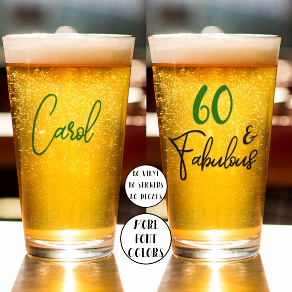 60 and fabulous birthday pint glass, 60th birthday gift present, Happy birthday party beer glass, 60th dad mom golden birthday tumbler, Pers