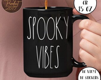 Rae dunn font Spooky Vibes halloween gift coffee mug cups decoration, Halloween party treats witch mug, Spooky season decor, Witch gift cups