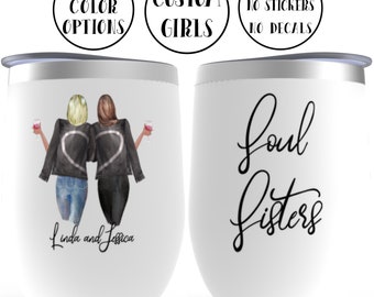 Soul sister best friends wine tumbler, Personalized besties wine cup. Bff gifts wine glass, Personalised friend gift, Custom name insulated