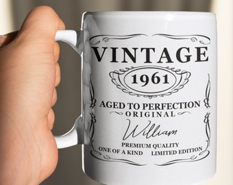 Vintage 1961 custom birthday mug, 60th custom birthday gift, Personalized name birthday coffee cup, Grandma birthday ceramic mug handmade