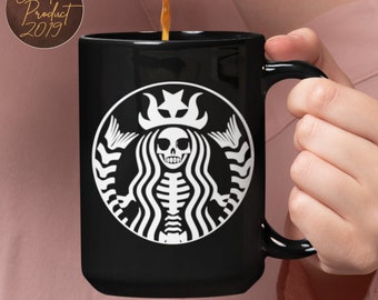 Mermaid skeleton halloween mug, Spooky season witch gifts, Siren skull cups, Unique gifts for women, Halloween party decoration, Witch tumbl