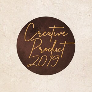 May include: A brown circle with a gold inscription that reads "Creative Product 2019".