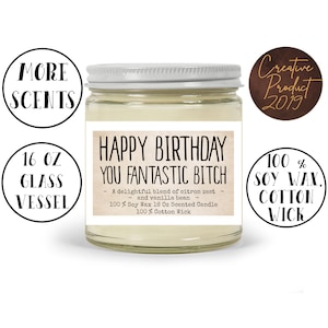 Happy birthday you fantastic bitch funny sarcastic candles, Birthday gift jar candle, Air freshener home decoration gag soy wax candle, Adul image 1