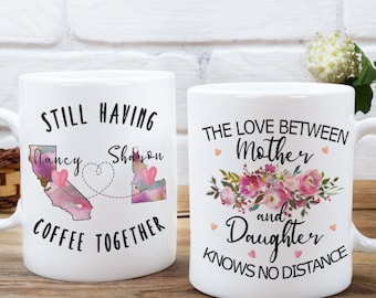 The love between mother and daughter, Knows no distance State coffee mug, Long distance gift mom mug, Custom map gift coffee cup, Going away