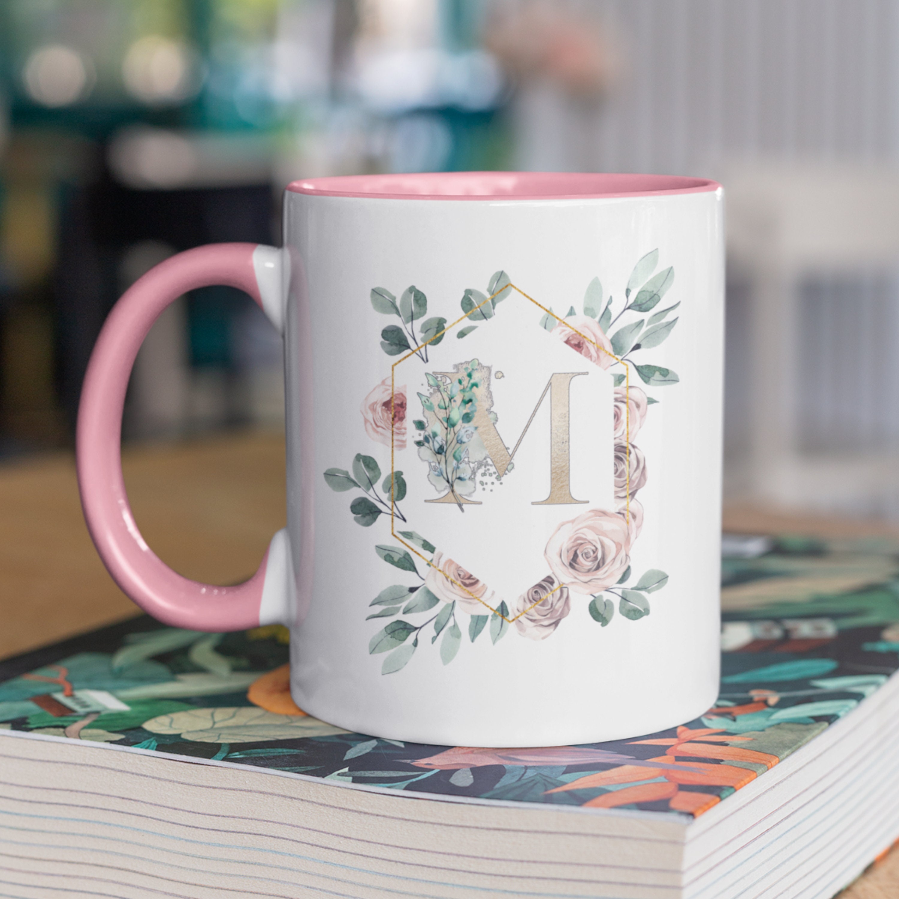 Personalized Letter W Marble Mug - 14 Oz Ceramic Coffee Mug With Gold Print & Gift Box