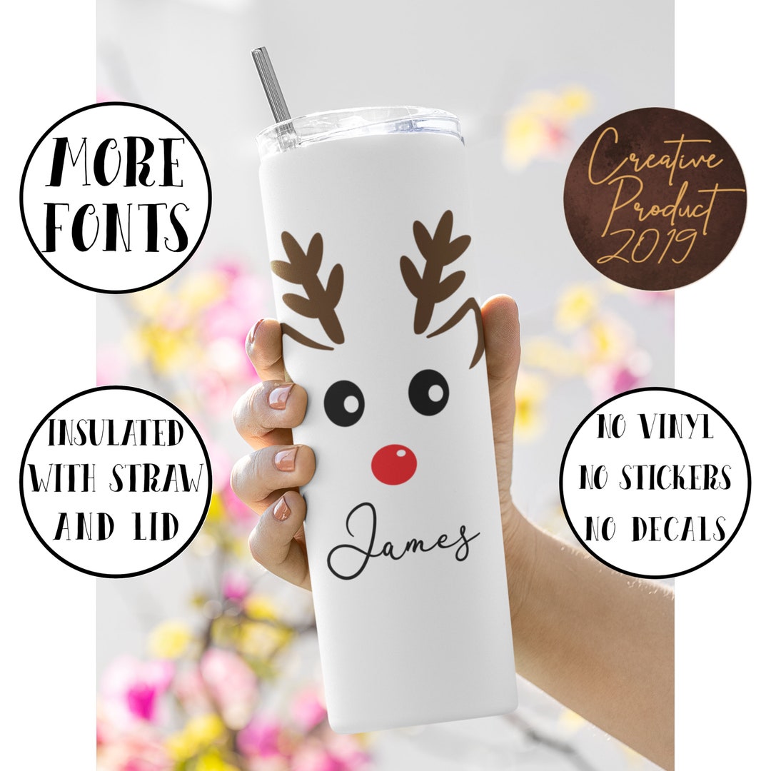 Christmas Reindeer Boy Face 20 Oz Skinny Tumbler With Straw, Christmas ...