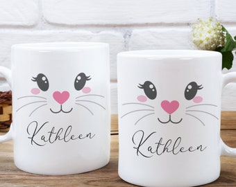 Personalized name bunny custom mug, Easter cute gifts rabbit mug handmade, Kids name bunny ceramic mug, Easter bunny customizable mug, Perso