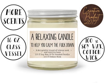 A relaxing candle to help you calm the fuckdown funny sarcastic gag gifts soy wax candle, Funny gift for him her wife jar candle, Home decor