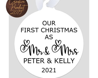 Our first christmas as Mr and Mrs, House warming gifts new home ornament, Christmas tree decor custom ornament, Christmas home decor wedding