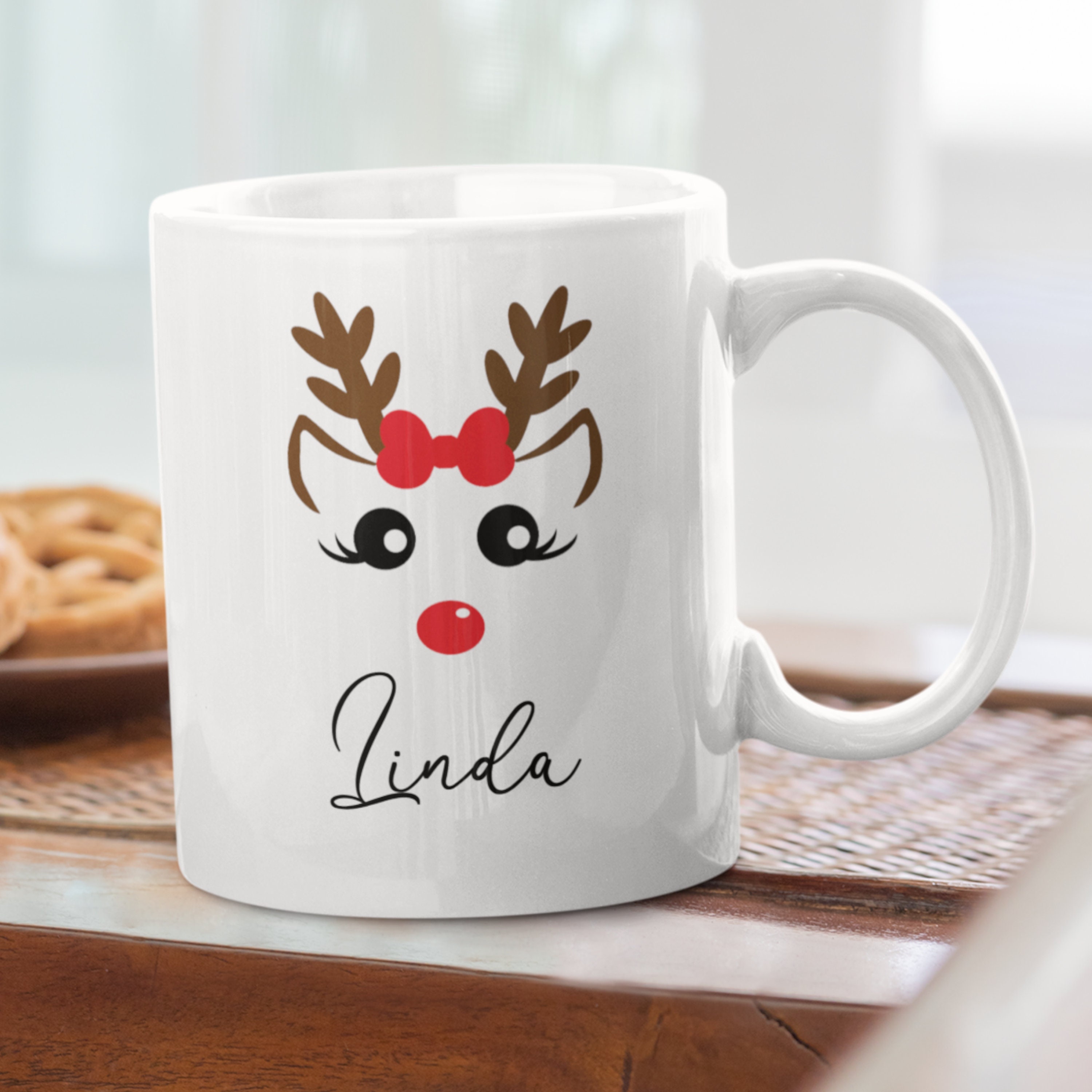 Family Matching Reindeer Mugs for Christmas Holiday, Personalized Mugs for Dad, Mom, Son, Daughter, 11 oz from BluChi