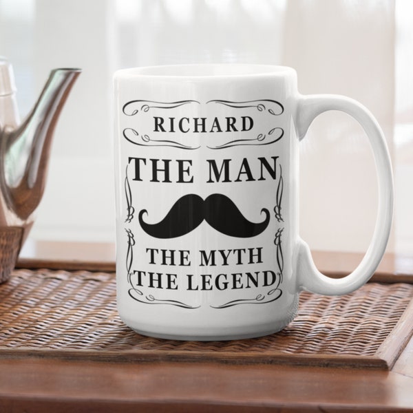 The man the myth the legend personalized mugs, Mustache coffe mug gift for men, Custom name gift for dad, Birthday gift ceramic mugs, Mens