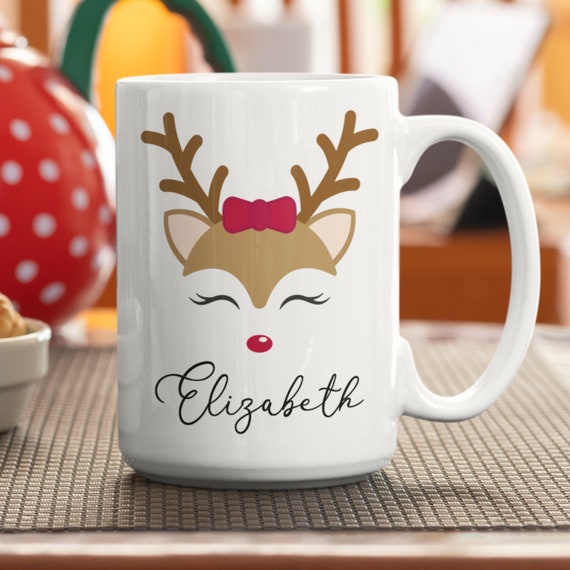 Taza de Navidad de ciervos, Regalo de navidad de nombre personalizado,  Regalo de navidad de renos para niños, Taza de reno de feliz navidad,  Vacaciones de Navidad para niños -  México