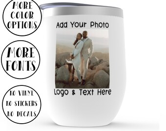 Personalized photo wine tumbler wedding engagement valentine's custom photo gifts, Picture wine glass, Personalised unique father mother gif