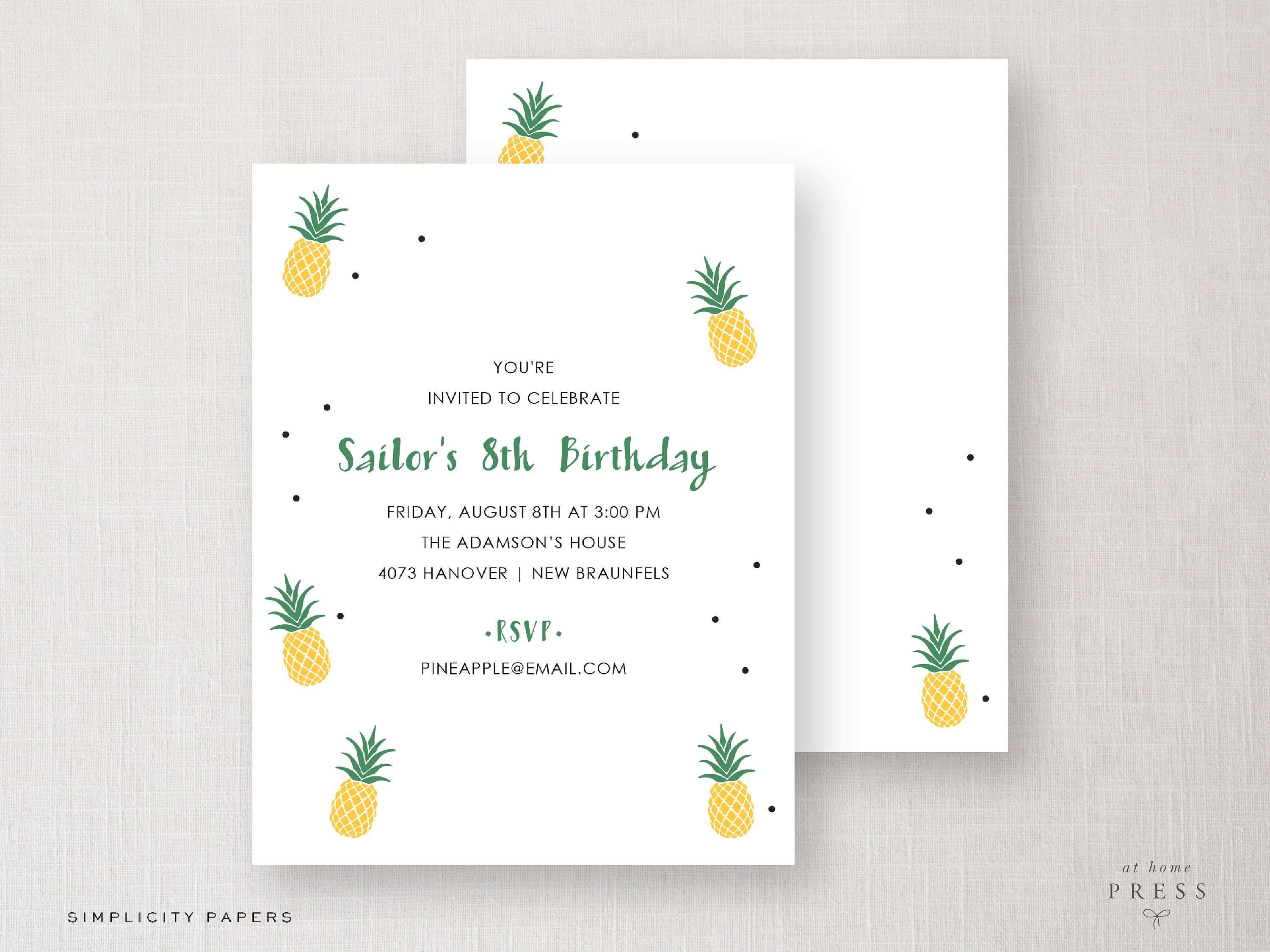 Pineapple Invitation Print at Home Instant Download - Etsy