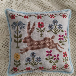Summer Joy, Happy Bunny Year, original floral cross stitch pattern, PDF, hare, rabbit