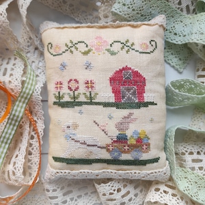 Pueblo de Pascua de Hoppy Hollow - Granero de ovejas / diseño original de punto de cruz / patrón PDF, gráfico de punto de cruz pequeño, decoración de Pascua para el hogar