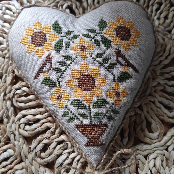 Sunflower Heart / original cross stitch design / pdf /Small Cross Stitch Chart/Summer decor