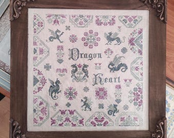 Dragon Heart Digital Cross Stitch Pattern - Quaker Sampler, PDF Instant Download