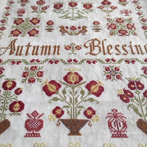 Autumn Blessing / original cross stitch design / PDF pattern /autumn sampler/ pommegranate