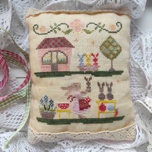 Hoppy Hollow Easter Village - Chocolate Bunny Factory / original cross stitch design / PDF pattern, Small Cross Stitch Chart, Easter decor