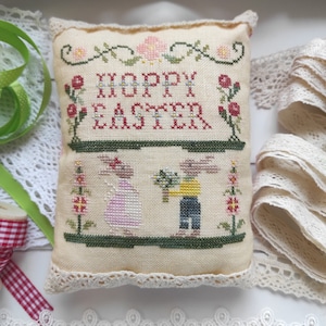 Hoppy Hollow Easter Village - Hoppy Easter / original cross stitch design / PDF pattern, Small Cross Stitch Chart, Easter home decor
