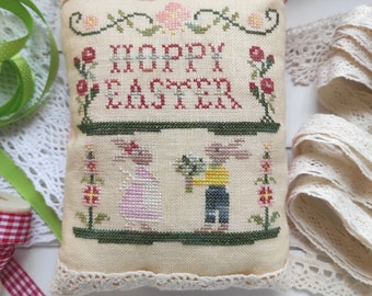 Hoppy Hollow Easter Village - Hoppy Easter / original cross stitch design / PDF pattern, Small Cross Stitch Chart, Easter home decor