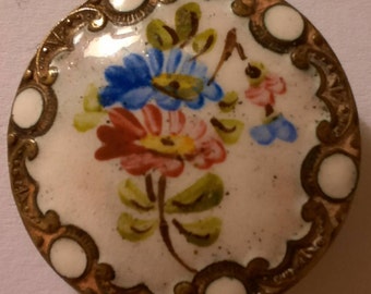 1.2 inch diameter. 1 rare 1800s substancial size full profile of gentleman emaux peints enamel foil rococo border button