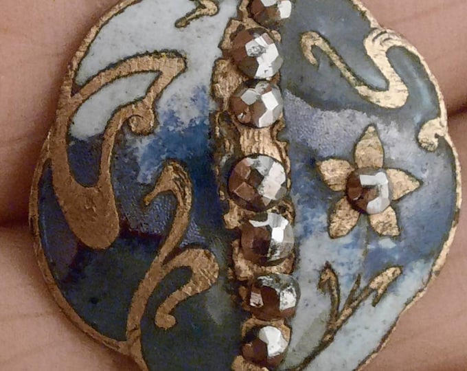 1 Stunning Button Art Nouveau Blue Champleve With Gold Floral Detail ...