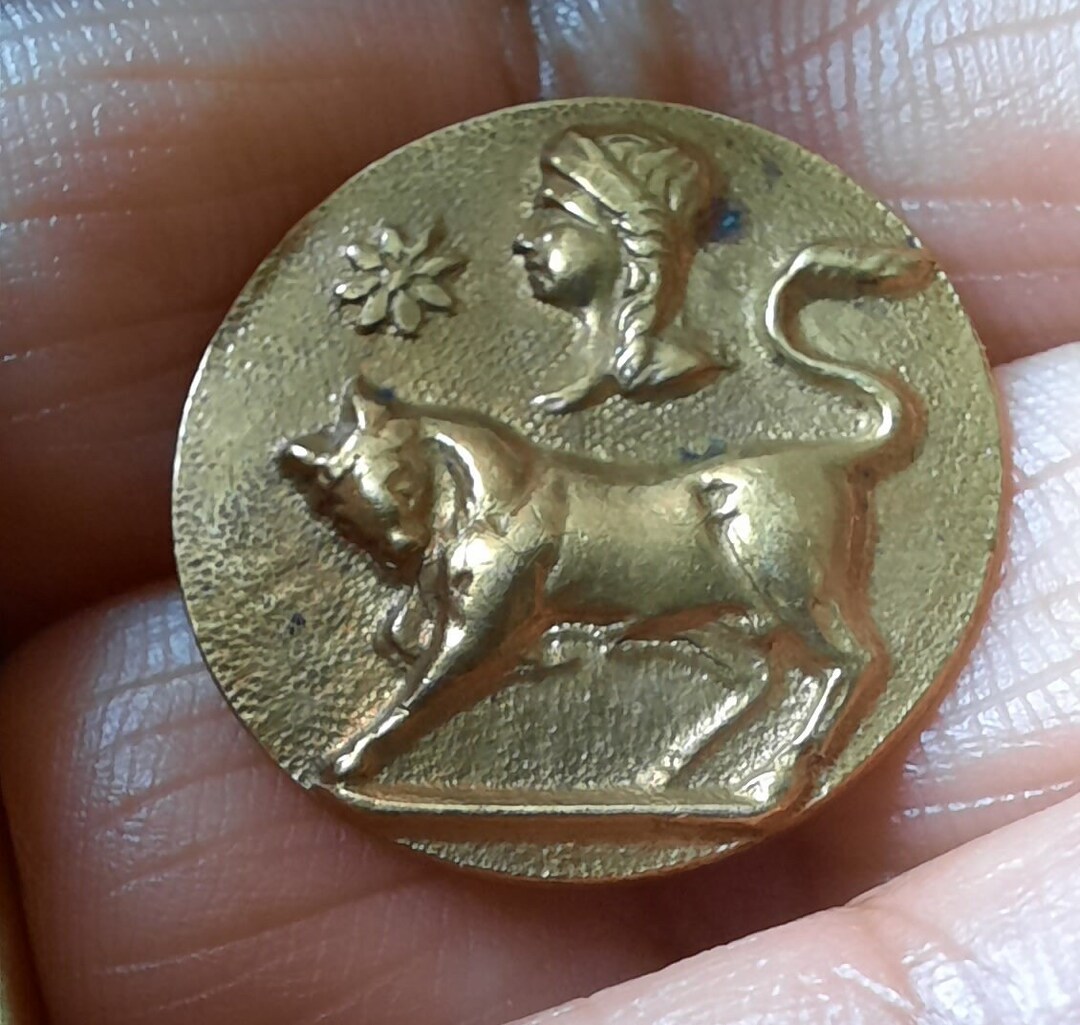 Mythology Button Tauras the Bull and Athena. 1.8cm Diameter. - Etsy