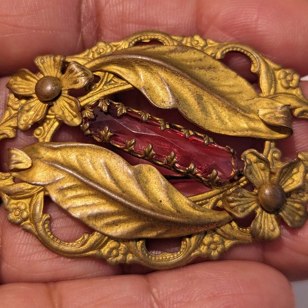 antique Czech pink and gold brooch.