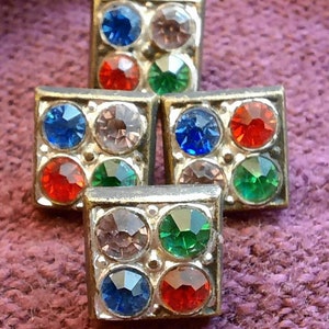 Buttons set of 4 colour vintage paste stone. 10mm square or 1cm.